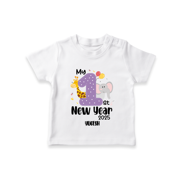 "My First New Year 2025 - Memorable Moments With Our Customized T-Shirt for Kids With Name" - WHITE - 0-5 Months Old (Chest 17")