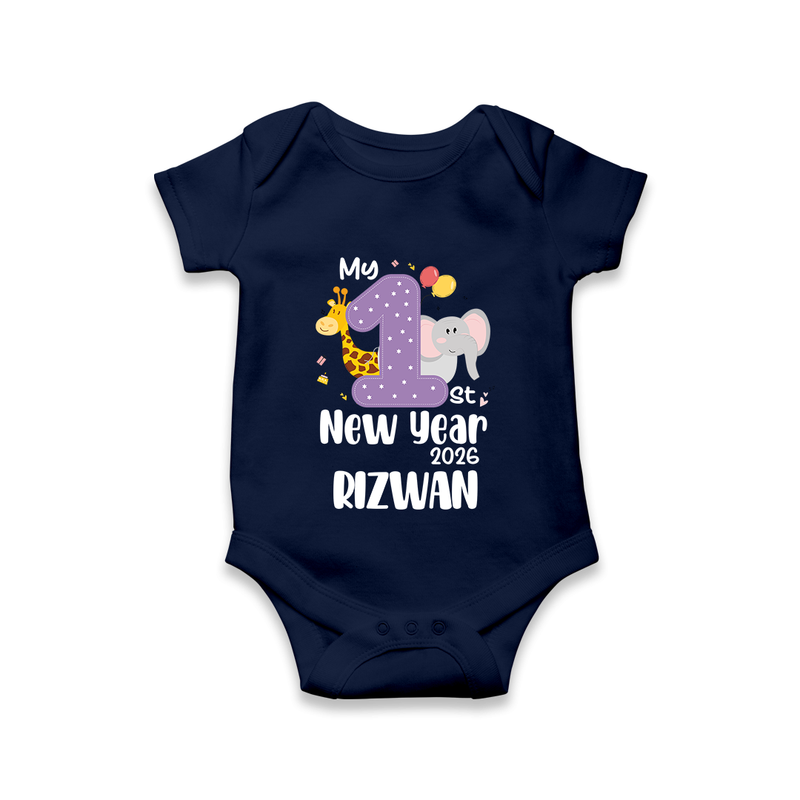 My 1st New Year 2026 – Animal Theme | Personalised Romper for Kids - NAVY BLUE - New Born (Chest 14")