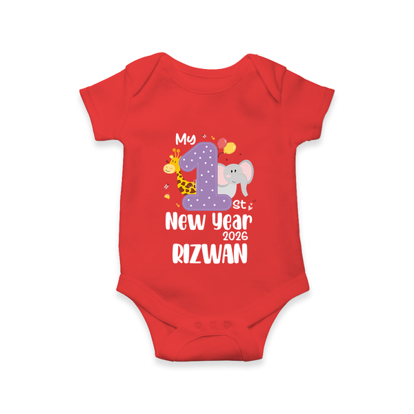 My 1st New Year 2026 – Animal Theme | Personalised Romper for Kids - RED - New Born (Chest 14")