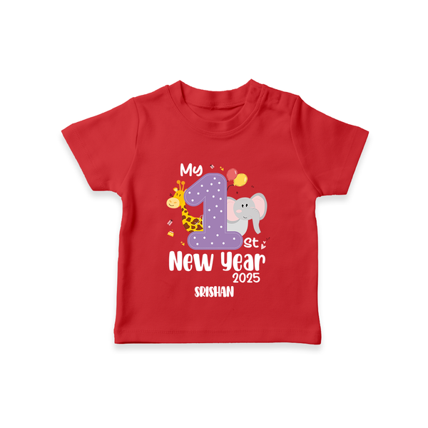 "My First New Year 2025 - Memorable Moments With Our Customized T-Shirt for Kids With Name" - RED - 0-5 Months Old (Chest 17")