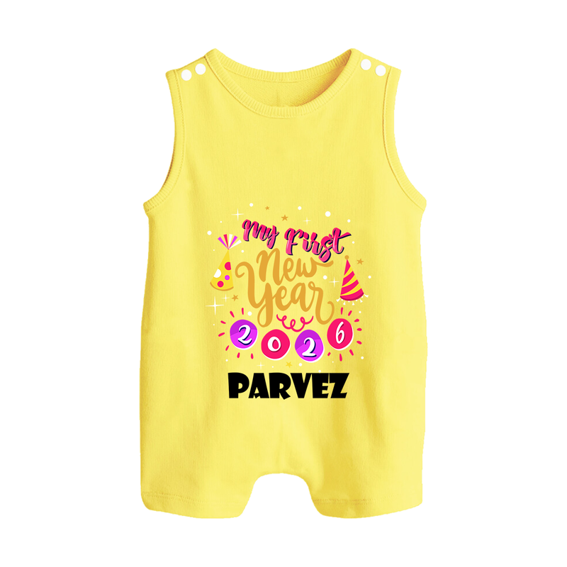 My First New Year 2026 – Party Theme| Customized Romper Suit   - PASTEL YELLOW - 0 - 5 Months Old (Chest 18")