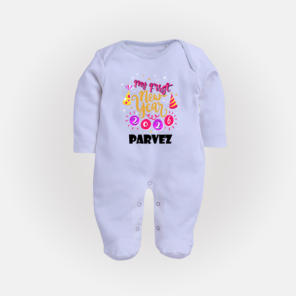 My First New Year 2026 – Party Theme| Customized Fullbody Suit   - BABY BLUE - New Born (Chest 7.5")