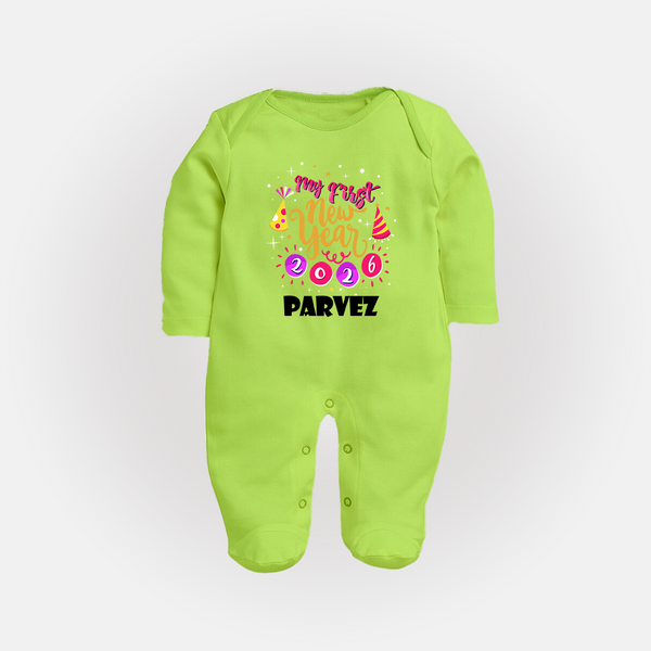 My First New Year 2026 – Party Theme| Customized Fullbody Suit   - LIME GREEN - New Born (Chest 7.5")