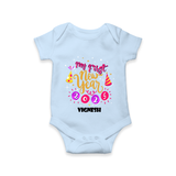 "My First New Year 2025 - Heartwarming Memories With Our Customized Romper for Babies With Name" - BABY BLUE - 0 - 3 Months Old (Chest 16")