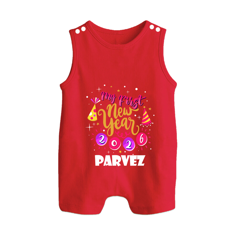 My First New Year 2026 – Party Theme| Customized Romper Suit   - RED - 0 - 5 Months Old (Chest 18")