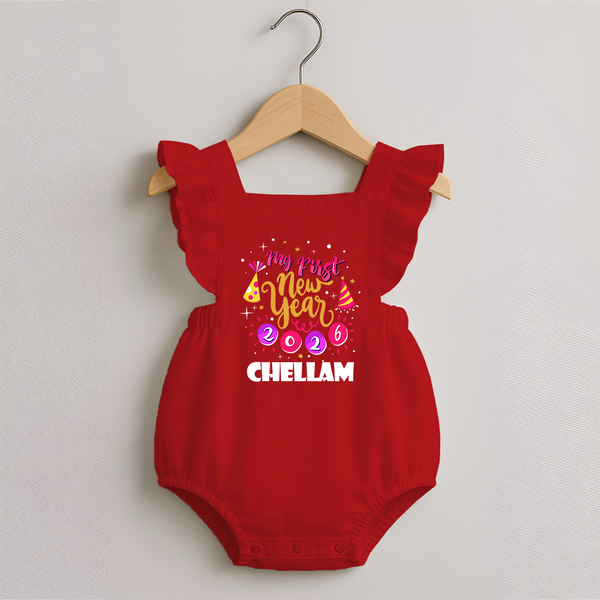 My First New Year 2026 – Party Theme| Customized Romper Frock for Girls - RED - 0 - 3 Months Old (Chest 19")