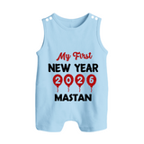 My First New Year 2026 – Gold Balloon Theme | Personalised Romper Suit   - BABY BLUE - 0 - 5 Months Old (Chest 18")