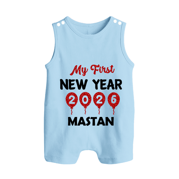 My First New Year 2026 – Gold Balloon Theme | Personalised Romper Suit   - BABY BLUE - 0 - 5 Months Old (Chest 18")
