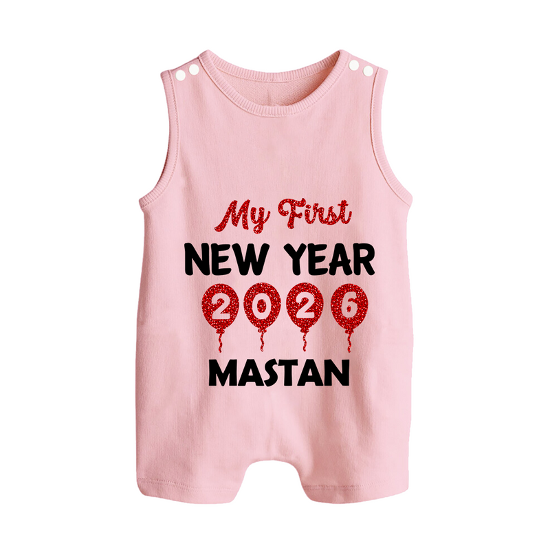 My First New Year 2026 – Gold Balloon Theme | Personalised Romper Suit   - BABY PINK - 0 - 5 Months Old (Chest 18")
