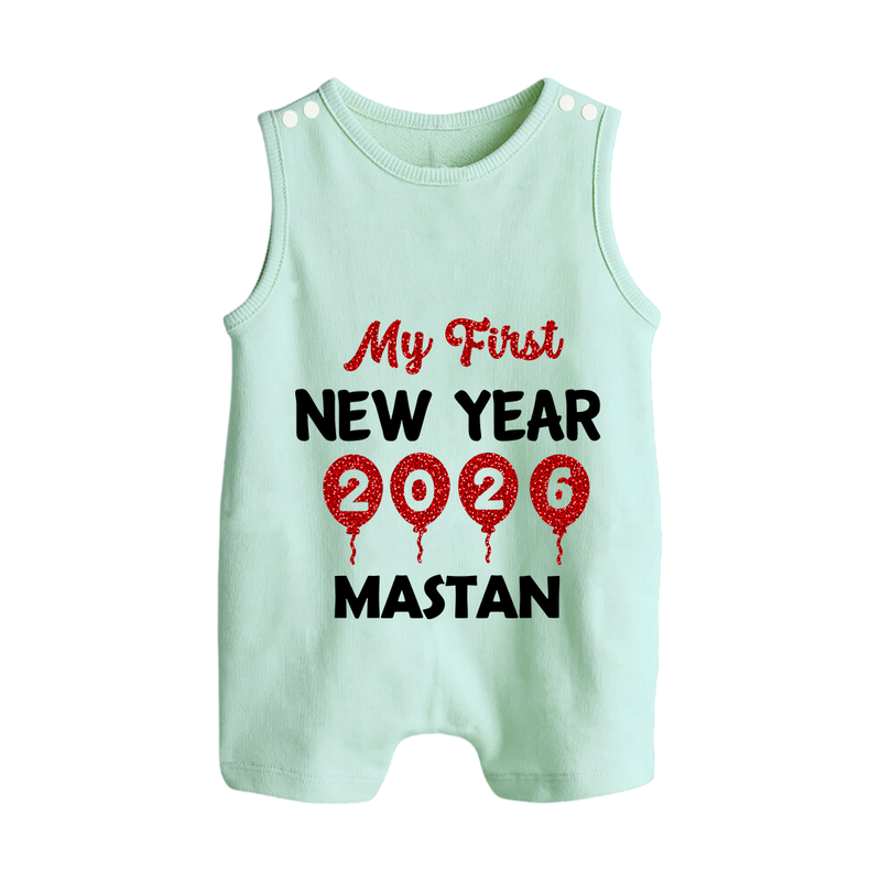 My First New Year 2026 – Gold Balloon Theme | Personalised Romper Suit   - MINT GREEN - 0 - 5 Months Old (Chest 18")
