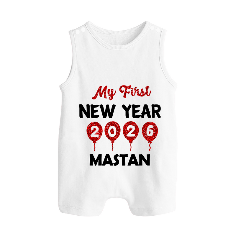 My First New Year 2026 – Gold Balloon Theme | Personalised Romper Suit   - WHITE - 0 - 5 Months Old (Chest 18")