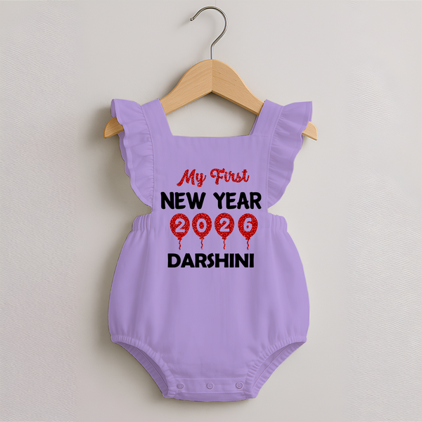 My First New Year 2026 – Gold Balloon Theme | Personalised Romper Frock for Girls - LILAC - 0 - 3 Months Old (Chest 19")