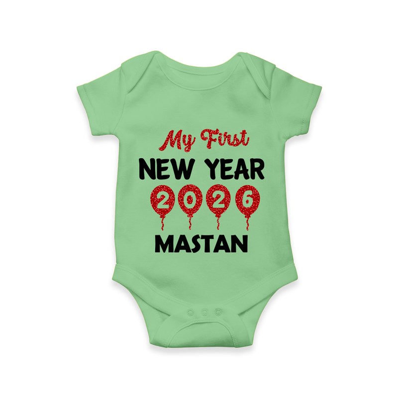 My First New Year 2026 – Gold Balloon Theme | Personalised Romper for Kids - GREEN - New Born (Chest 14")