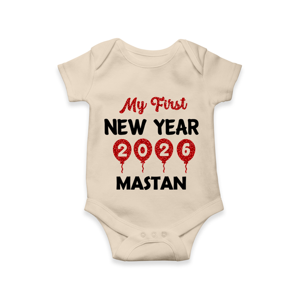 My First New Year 2026 – Gold Balloon Theme | Personalised Romper for Kids - IVORY - New Born (Chest 14")