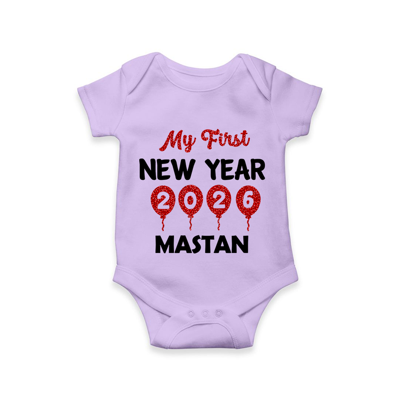 My First New Year 2026 – Gold Balloon Theme | Personalised Romper for Kids - LILAC - New Born (Chest 14")