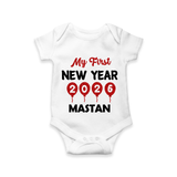 My First New Year 2026 – Gold Balloon Theme | Personalised Romper for Kids - WHITE - New Born (Chest 14")