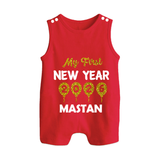 My First New Year 2026 – Gold Balloon Theme | Personalised Romper Suit   - RED - 0 - 5 Months Old (Chest 18")