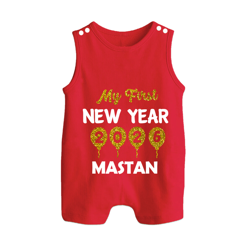 My First New Year 2026 – Gold Balloon Theme | Personalised Romper Suit   - RED - 0 - 5 Months Old (Chest 18")