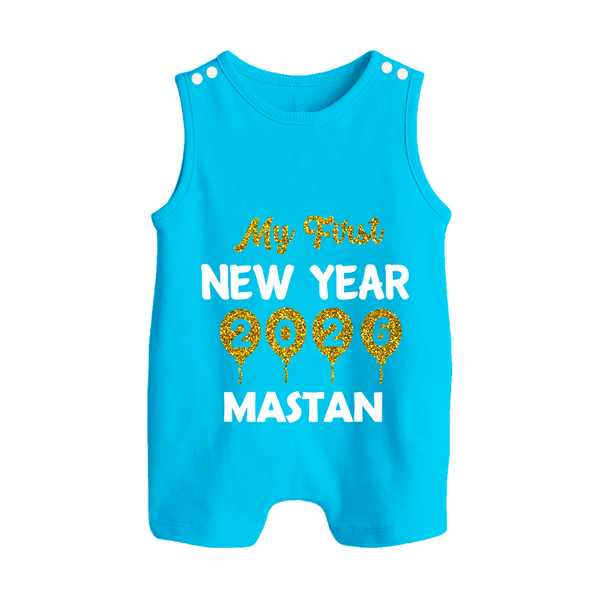 My First New Year 2026 – Gold Balloon Theme | Personalised Romper Suit   - SKY BLUE - 0 - 5 Months Old (Chest 18")