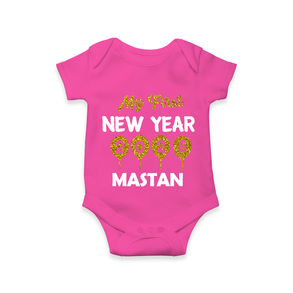 My First New Year 2026 – Gold Balloon Theme | Personalised Romper for Kids - HOT PINK - New Born (Chest 14")