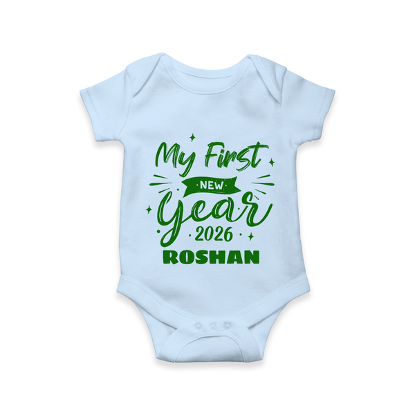 My First New Year 2026 – Neon Glow Theme | Customized Romper for Kids - BABY BLUE - New Born (Chest 14")