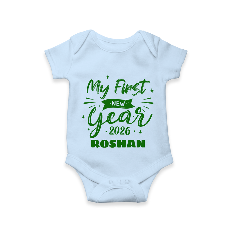My First New Year 2026 – Neon Glow Theme | Customized Romper for Kids - BABY BLUE - New Born (Chest 14")