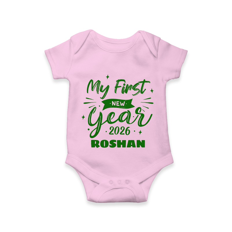 My First New Year 2026 – Neon Glow Theme | Customized Romper for Kids - BABY PINK - New Born (Chest 14")