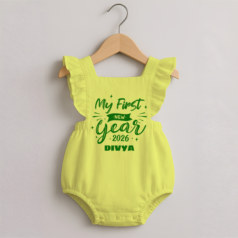 My First New Year 2026 – Neon Glow Theme | Customized Romper Frock for Girls - PASTEL YELLOW - 0 - 3 Months Old (Chest 19")