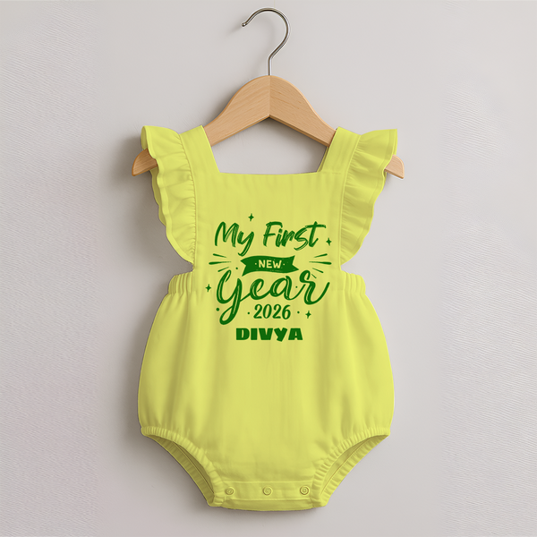 My First New Year 2026 – Neon Glow Theme | Customized Romper Frock for Girls - PASTEL YELLOW - 0 - 3 Months Old (Chest 19")