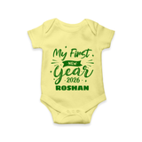My First New Year 2026 – Neon Glow Theme | Customized Romper for Kids - PASTEL YELLOW - New Born (Chest 14")