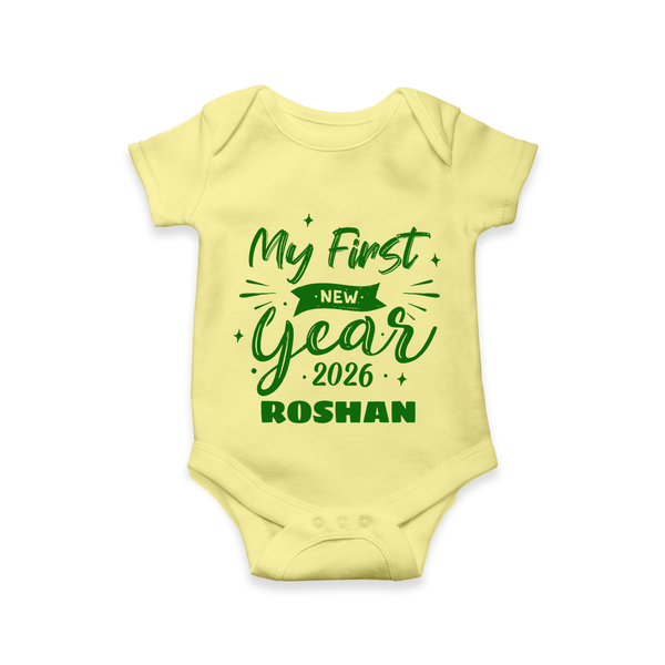 My First New Year 2026 – Neon Glow Theme | Customized Romper for Kids - PASTEL YELLOW - New Born (Chest 14")