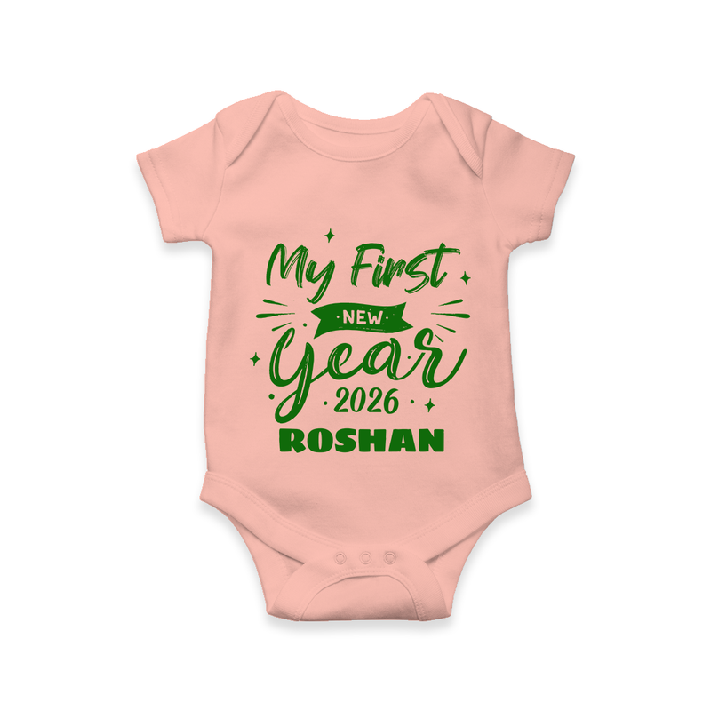 My First New Year 2026 – Neon Glow Theme | Customized Romper for Kids - PEACH - New Born (Chest 14")
