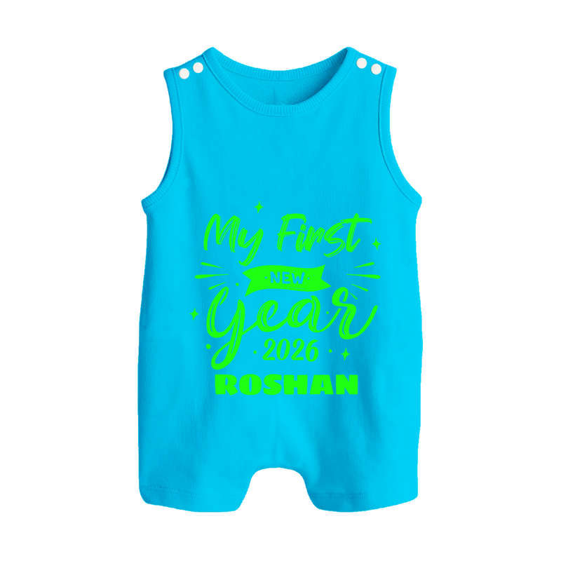 My First New Year 2026 – Neon Glow Theme | Customized Romper Suit   - SKY BLUE - 0 - 5 Months Old (Chest 18")