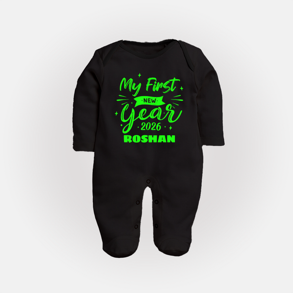 My First New Year 2026 – Neon Glow Theme | Customized Fullbody Suit   - BLACK - New Born (Chest 7.5")