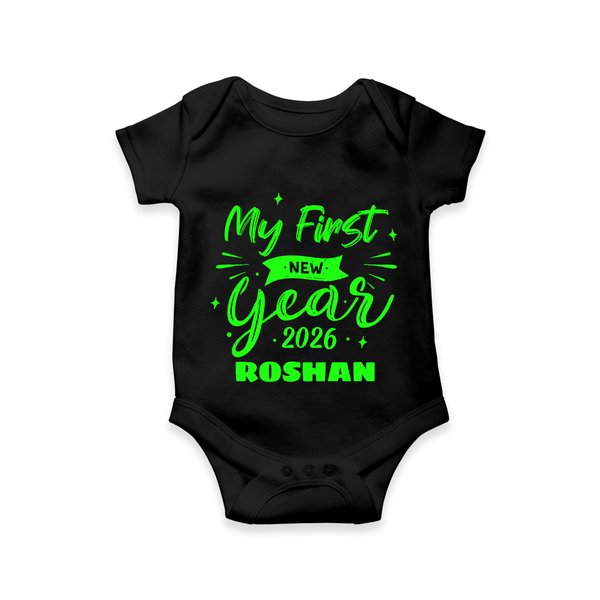 My First New Year 2026 – Neon Glow Theme | Customized Romper for Kids - BLACK - New Born (Chest 14")