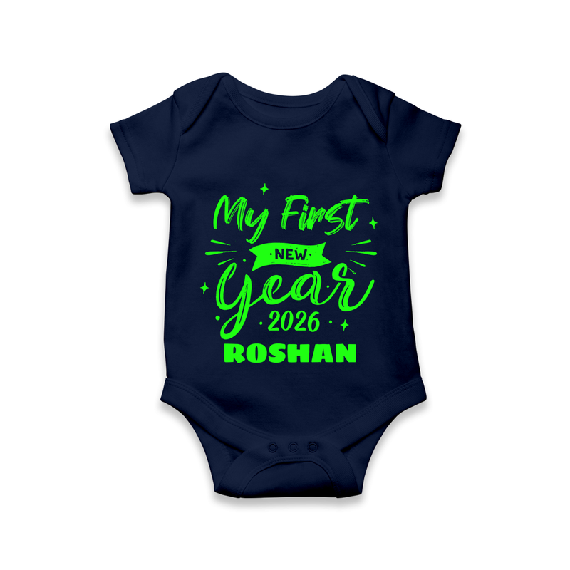 My First New Year 2026 – Neon Glow Theme | Customized Romper for Kids - NAVY BLUE - New Born (Chest 14")
