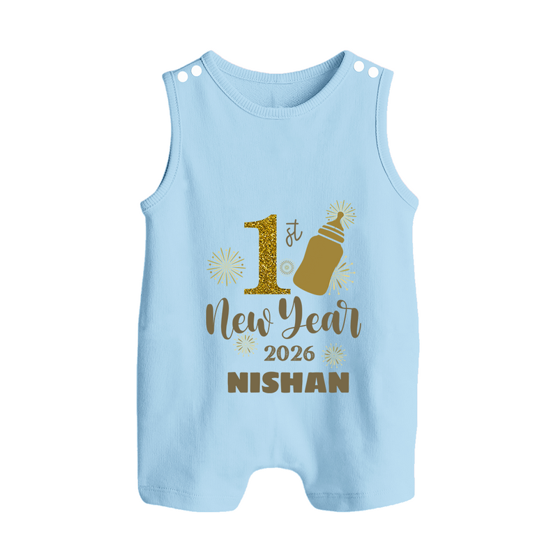 1st New Year 2026 – Baby Bottle | Personalised Romper Suit   - BABY BLUE - 0 - 5 Months Old (Chest 18")