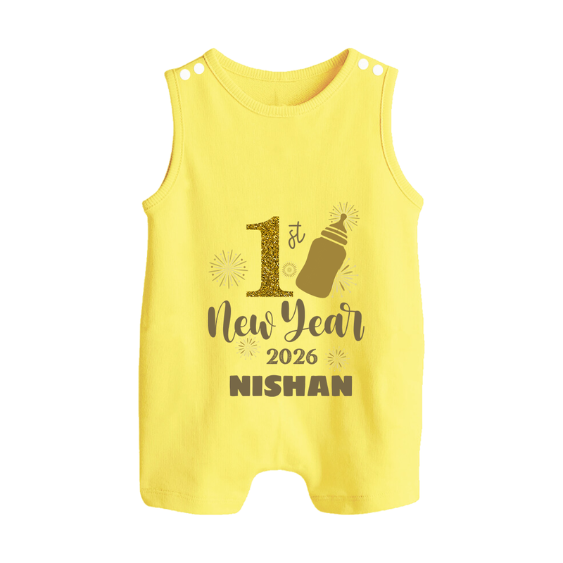 1st New Year 2026 – Baby Bottle | Personalised Romper Suit   - PASTEL YELLOW - 0 - 5 Months Old (Chest 18")