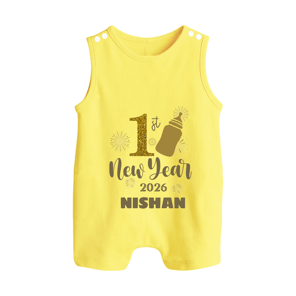 1st New Year 2026 – Baby Bottle | Personalised Romper Suit   - PASTEL YELLOW - 0 - 5 Months Old (Chest 18")