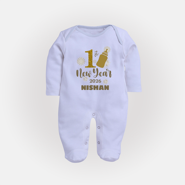 1st New Year 2026 – Baby Bottle | Personalised Fullbody Suit   - BABY BLUE - New Born (Chest 7.5")
