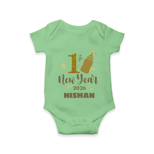 1st New Year 2026 – Baby Bottle | Personalised Romper for Kids - GREEN - New Born (Chest 14")