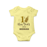 1st New Year 2026 – Baby Bottle | Personalised Romper for Kids - PASTEL YELLOW - New Born (Chest 14")