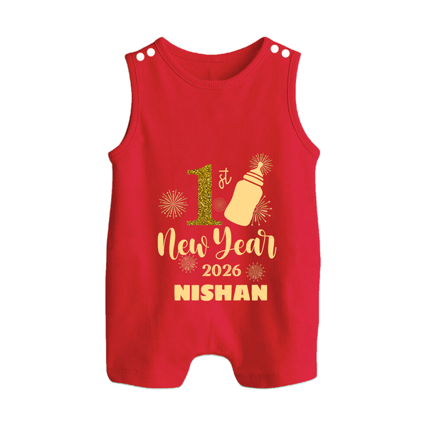 1st New Year 2026 – Baby Bottle | Personalised Romper Suit   - RED - 0 - 5 Months Old (Chest 18")