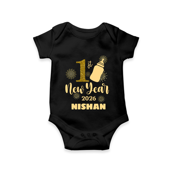 1st New Year 2026 – Baby Bottle | Personalised Romper for Kids - BLACK - New Born (Chest 14")