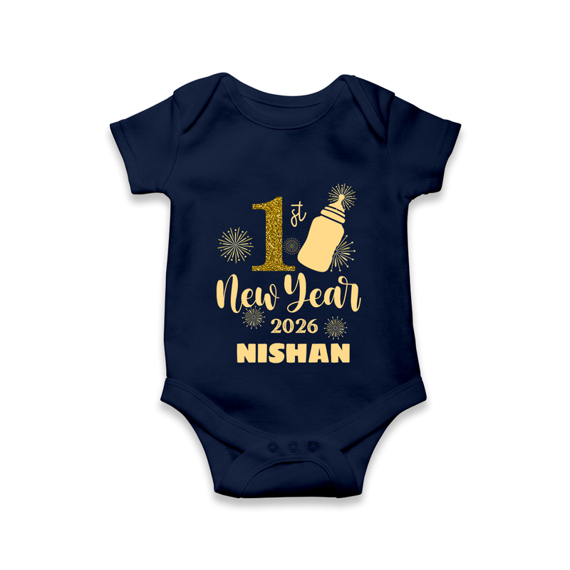 1st New Year 2026 – Baby Bottle | Personalised Romper for Kids - NAVY BLUE - New Born (Chest 14")
