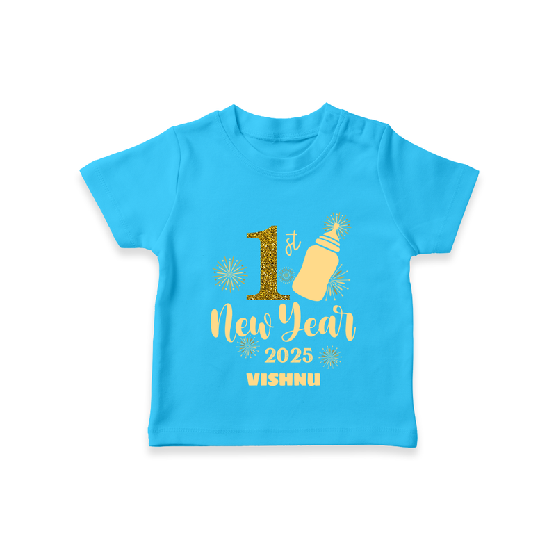 "My First New Year 2025 - Special Memories With Our Customized T-Shirt for Kids With Name" - SKY BLUE - 0-5 Months Old (Chest 17")