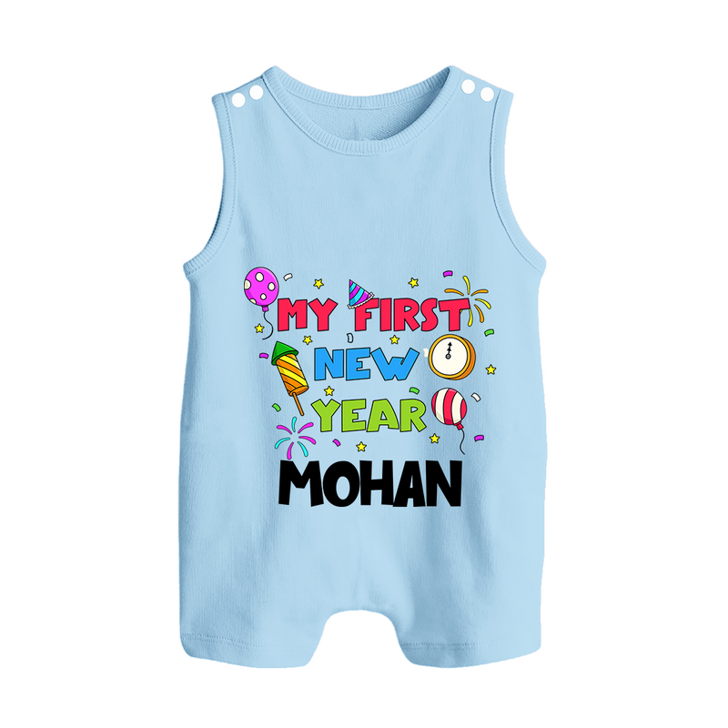 My First New Year – Colorful Party| Customized Romper Suit   - BABY BLUE - 0 - 5 Months Old (Chest 18")