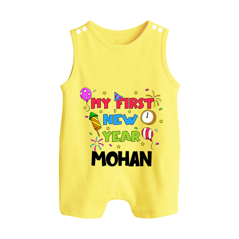 My First New Year – Colorful Party| Customized Romper Suit   - PASTEL YELLOW - 0 - 5 Months Old (Chest 18")