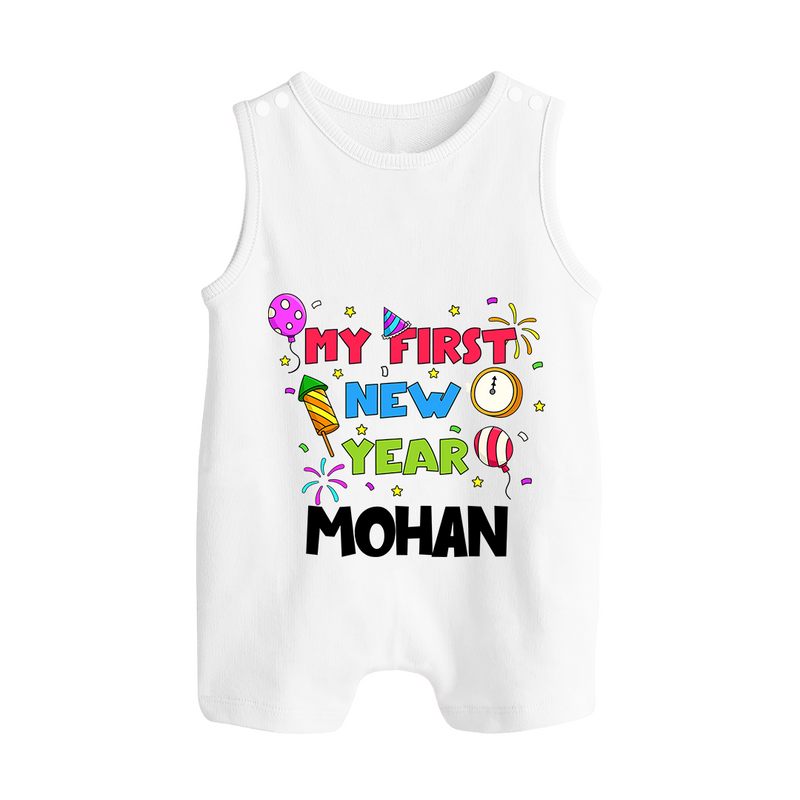My First New Year – Colorful Party| Customized Romper Suit   - WHITE - 0 - 5 Months Old (Chest 18")