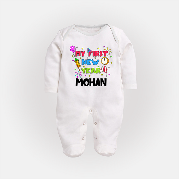 My First New Year – Colorful Party| Customized Fullbody Suit   - WHITE - New Born (Chest 7.5")